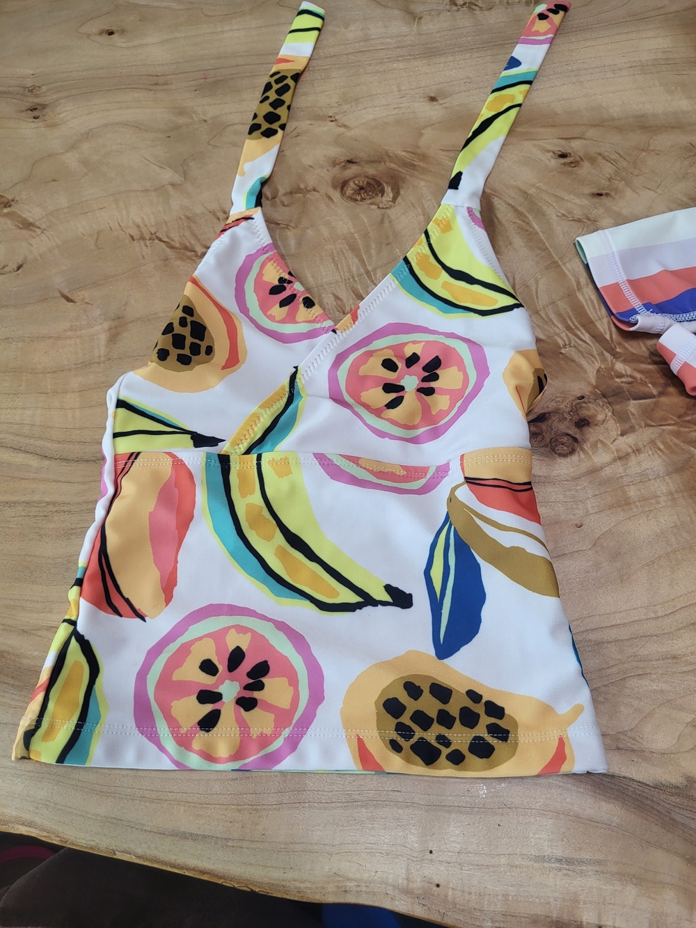 Tea Collection Girls White Tropical Fruit Print Tankini Top